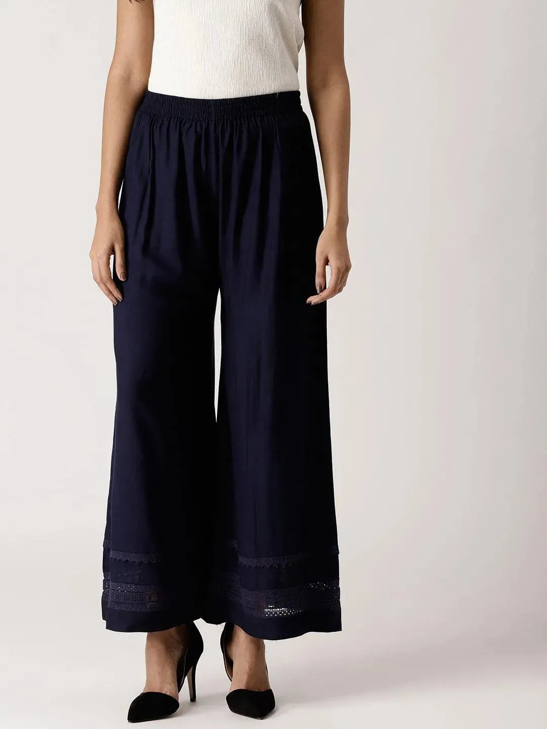 Blue Solid Rayon Palazzos - Libas