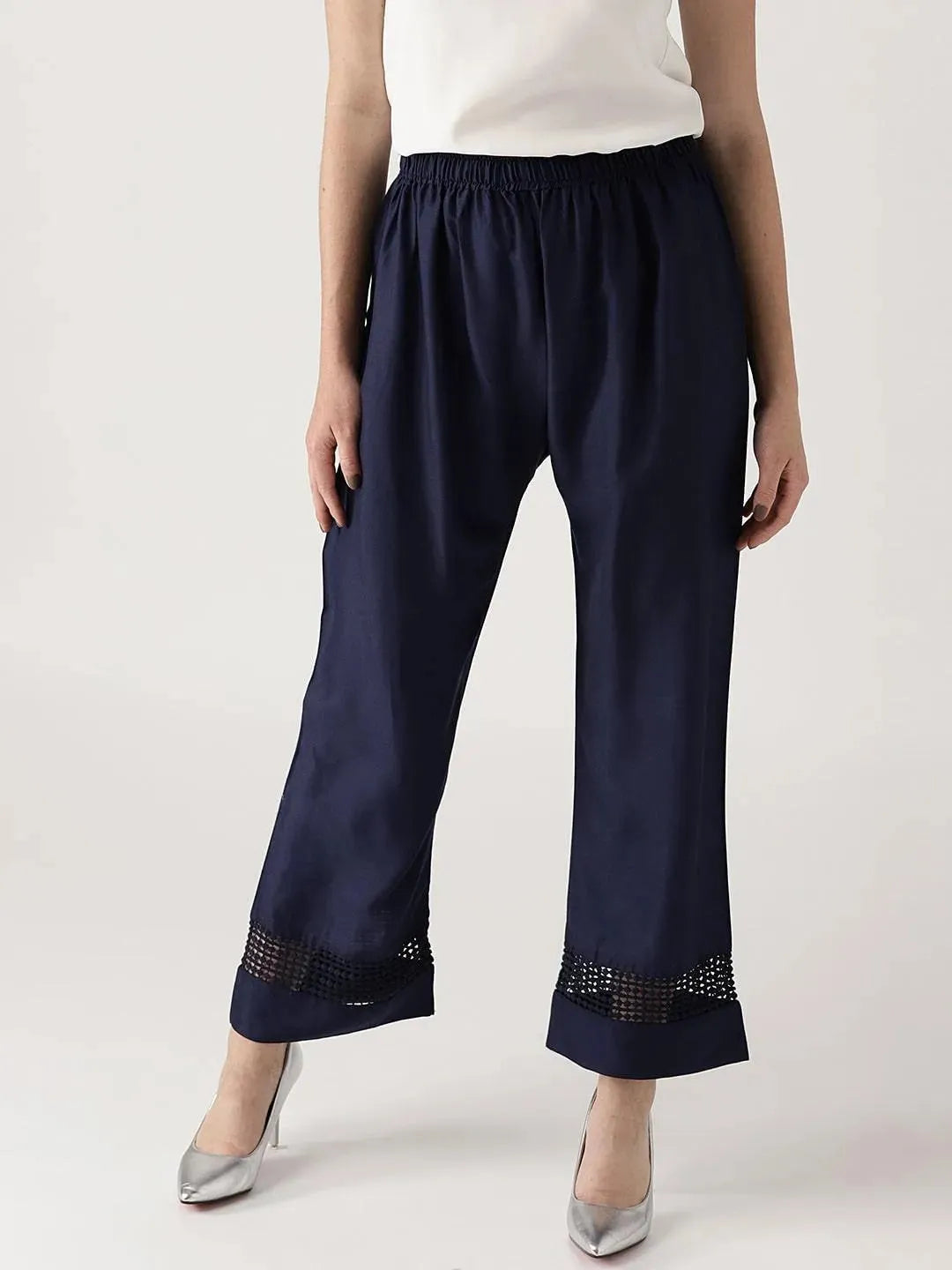 Blue Solid Rayon Palazzos - Libas