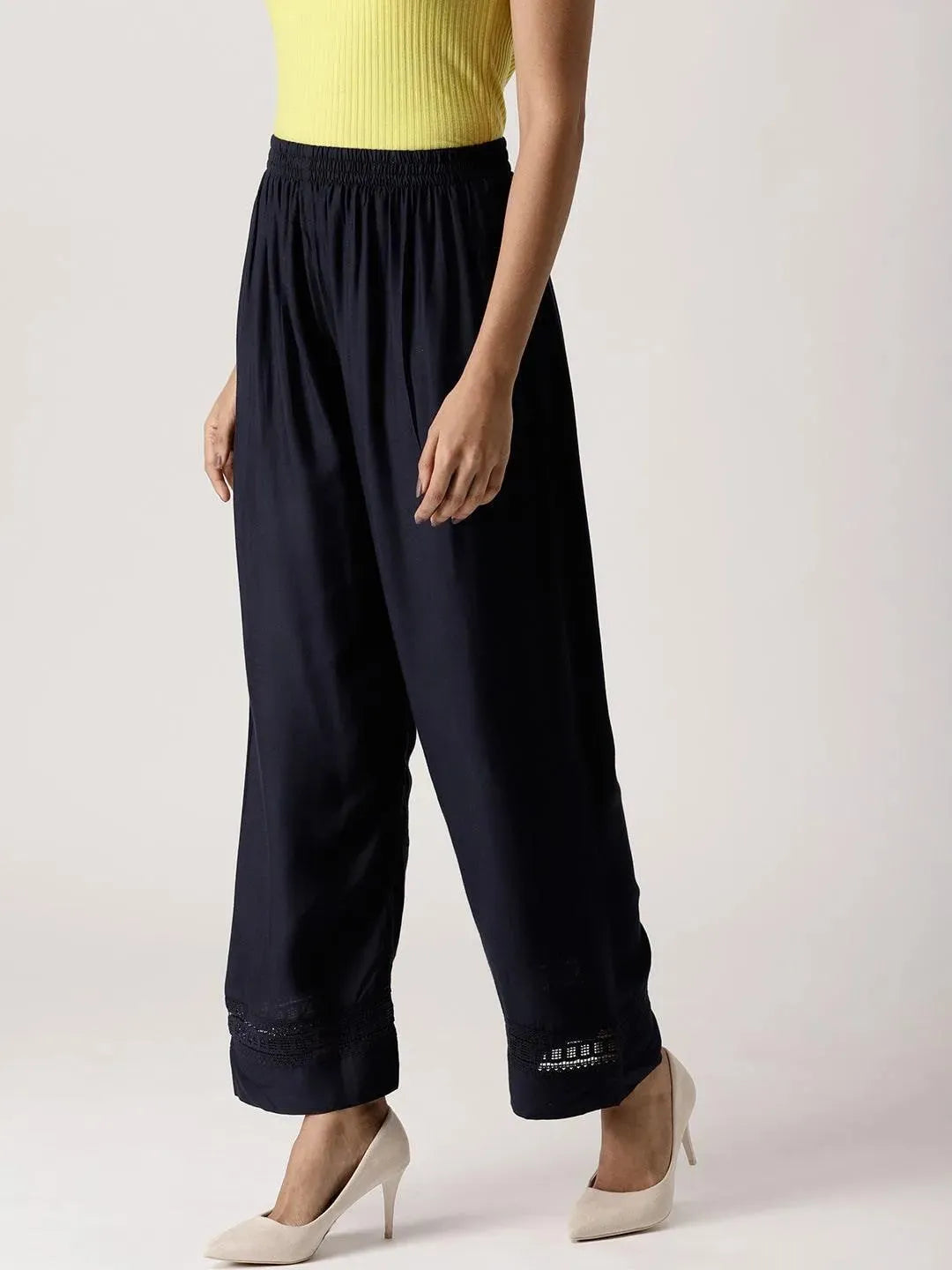 

Buy Blue Solid Rayon Palazzos - PL569- | Libas Ethnic Wear Online
