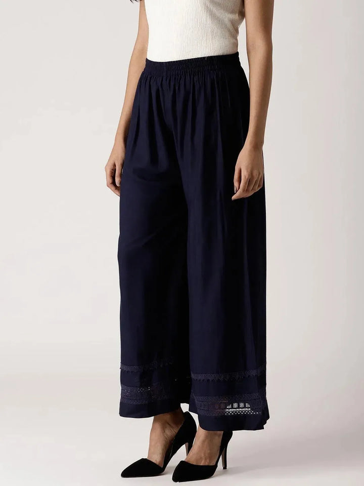 Blue Solid Rayon Palazzos - Libas