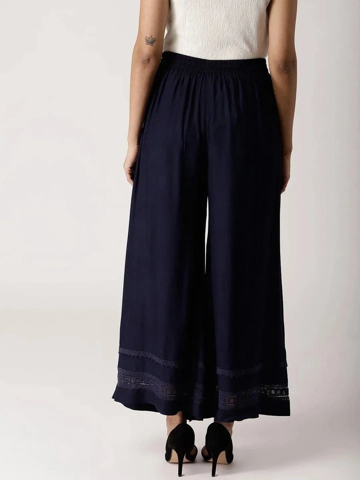 Blue Solid Rayon Palazzos - Libas