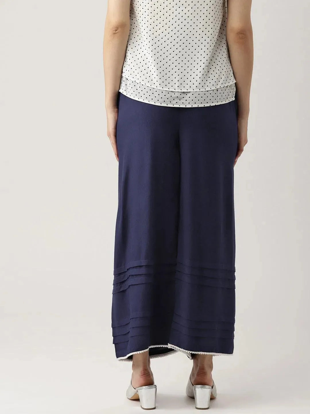 Blue Solid Rayon Palazzos - Libas 