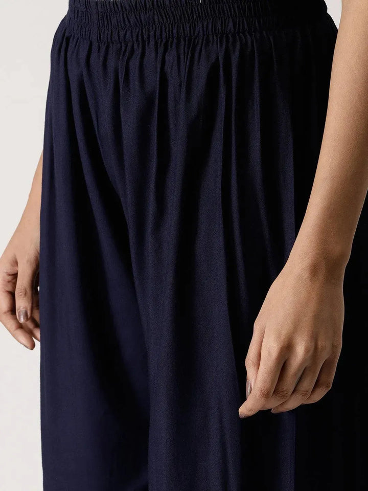 Blue Solid Rayon Palazzos - Libas