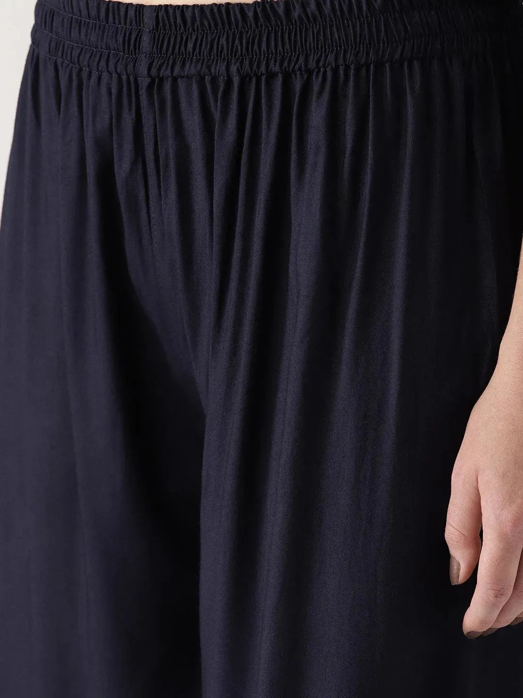 Blue Solid Rayon Palazzos - Libas 
