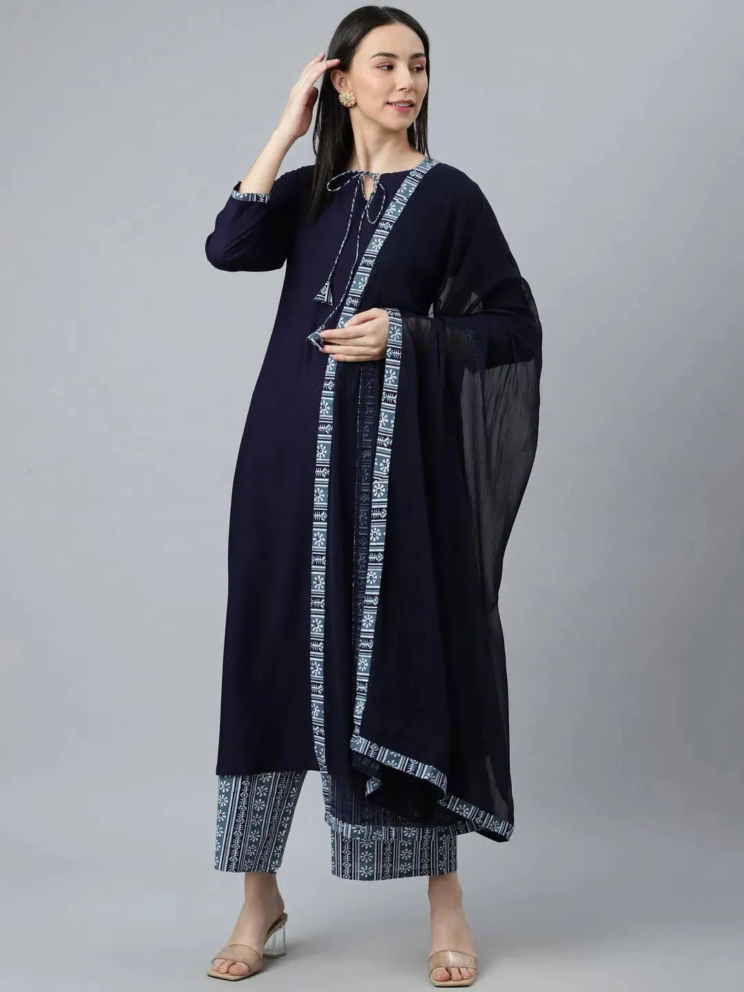 Blue Solid Rayon Suit Set - Libas
