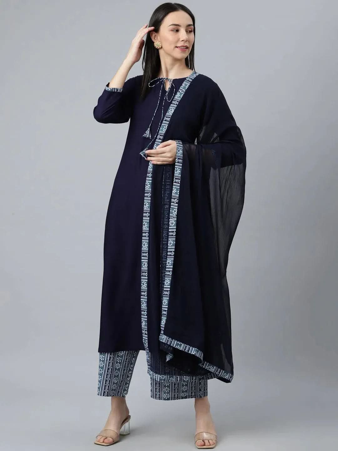 

Buy Blue Solid Rayon Suit Set - 20178- | Libas Ethnic Wear Online