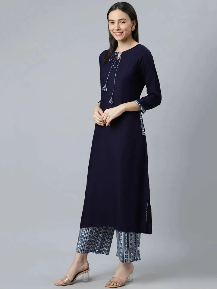 Blue Solid Rayon Suit Set - Libas