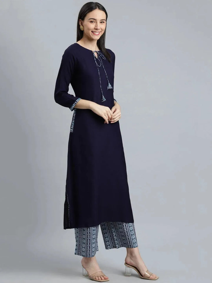 Blue Solid Rayon Suit Set - Libas