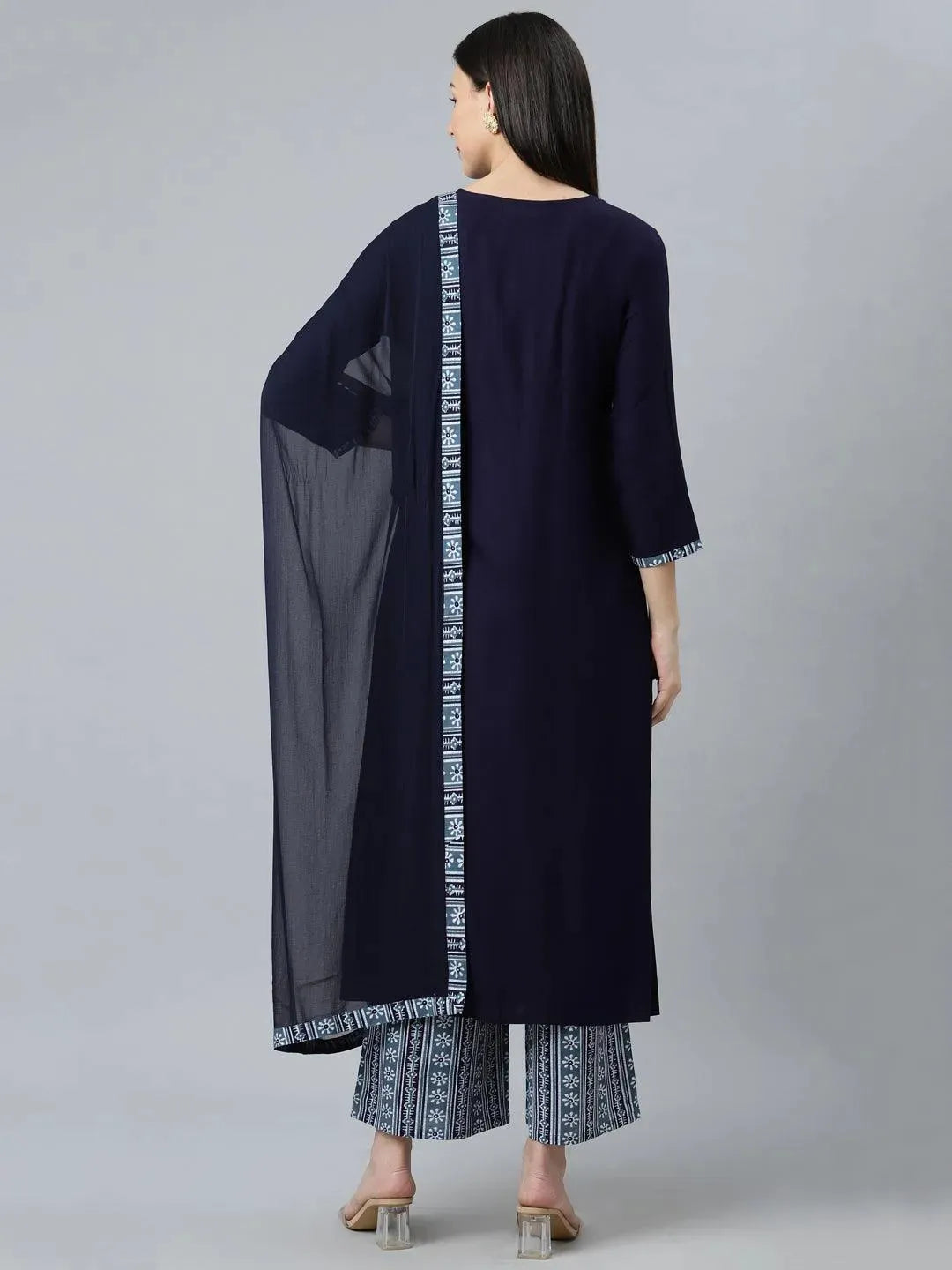 Blue Solid Rayon Suit Set - Libas 