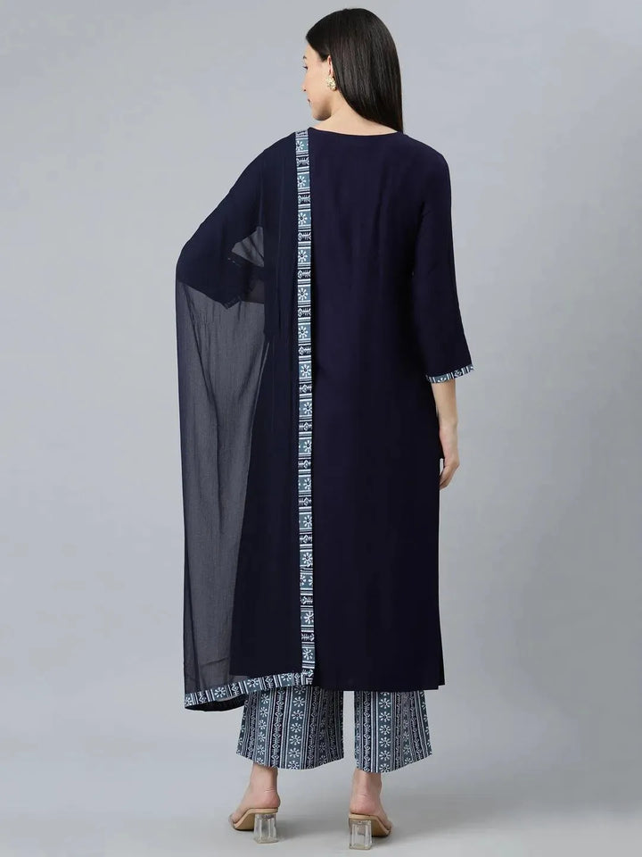 Blue Solid Rayon Suit Set - Libas