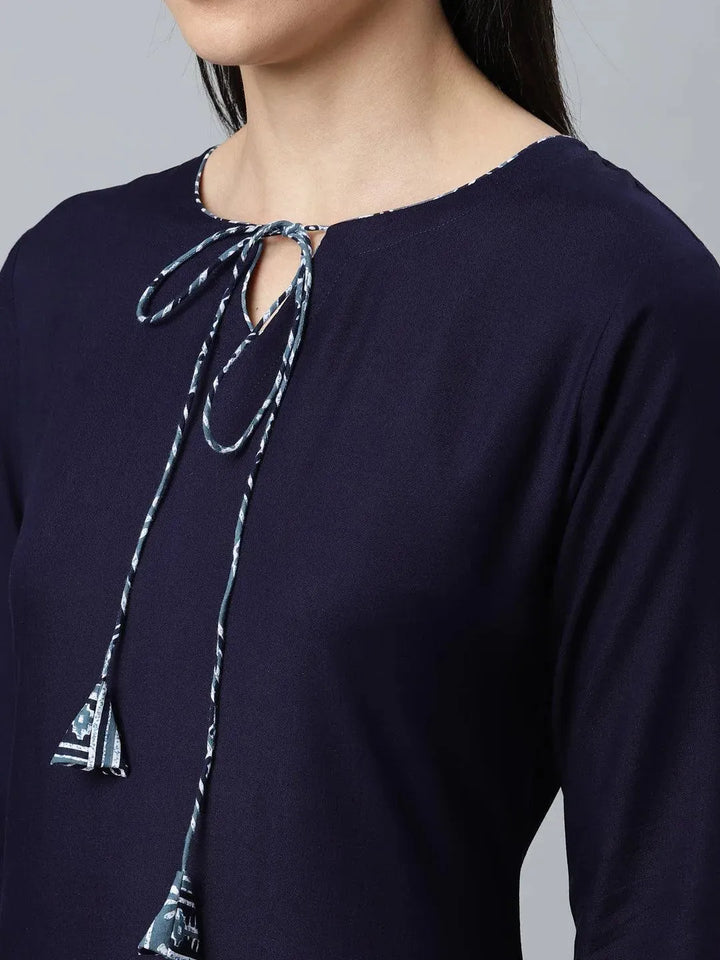 Blue Solid Rayon Suit Set - Libas