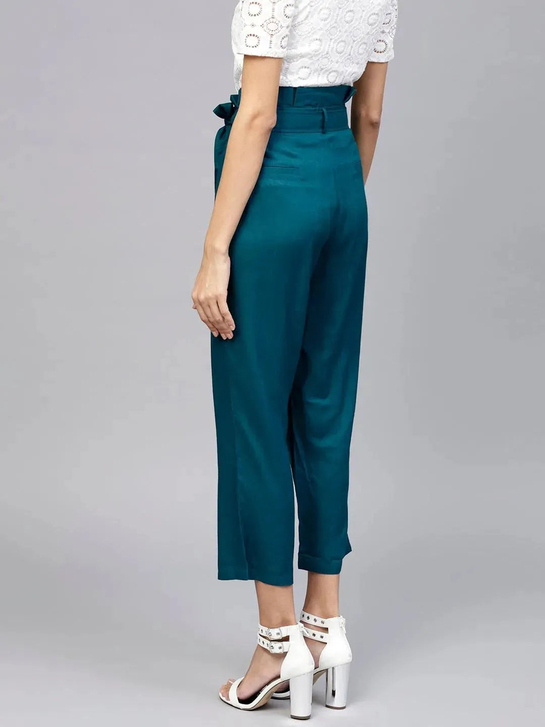 Blue Solid Rayon Trousers - Libas 