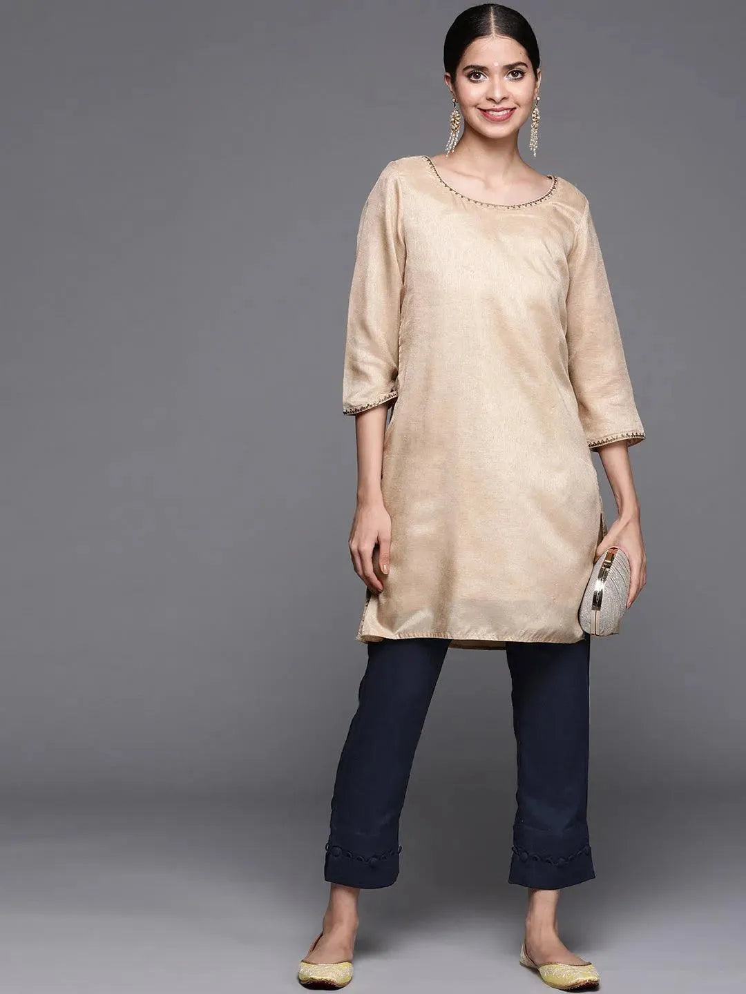 Blue Solid Rayon Trousers - Libas 