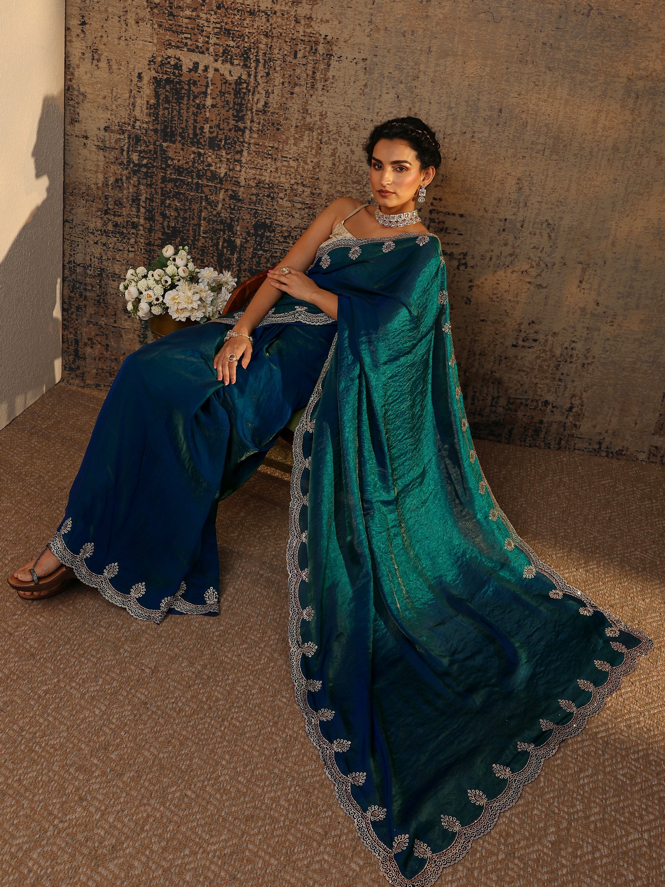 Blue Solid Satin Saree With Unstitched Blouse Piece-image-38