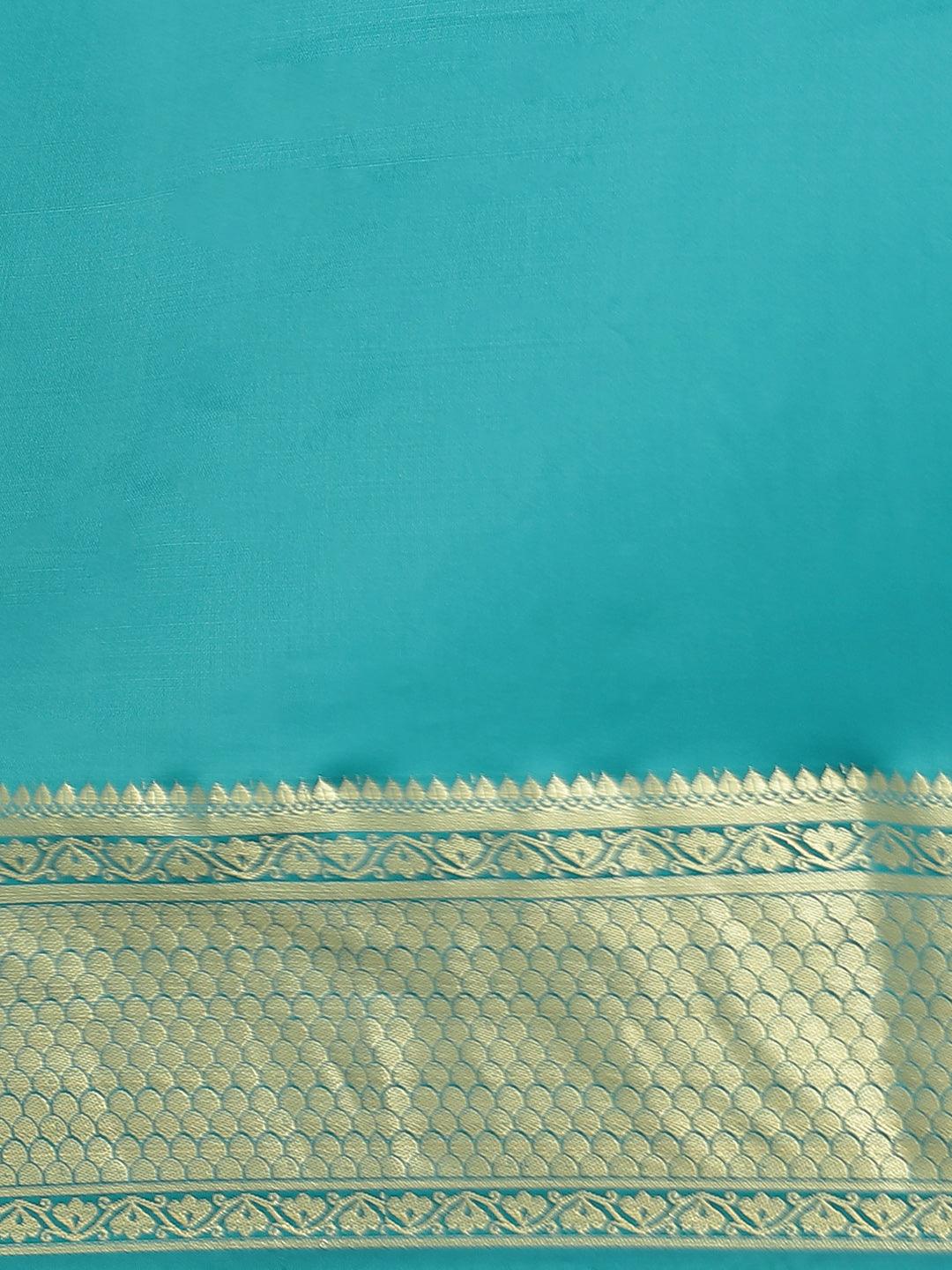 Blue Solid Silk Blend Saree - Libas