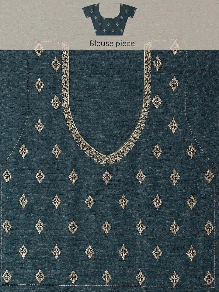 Blue Solid Silk Blend Saree - Libas