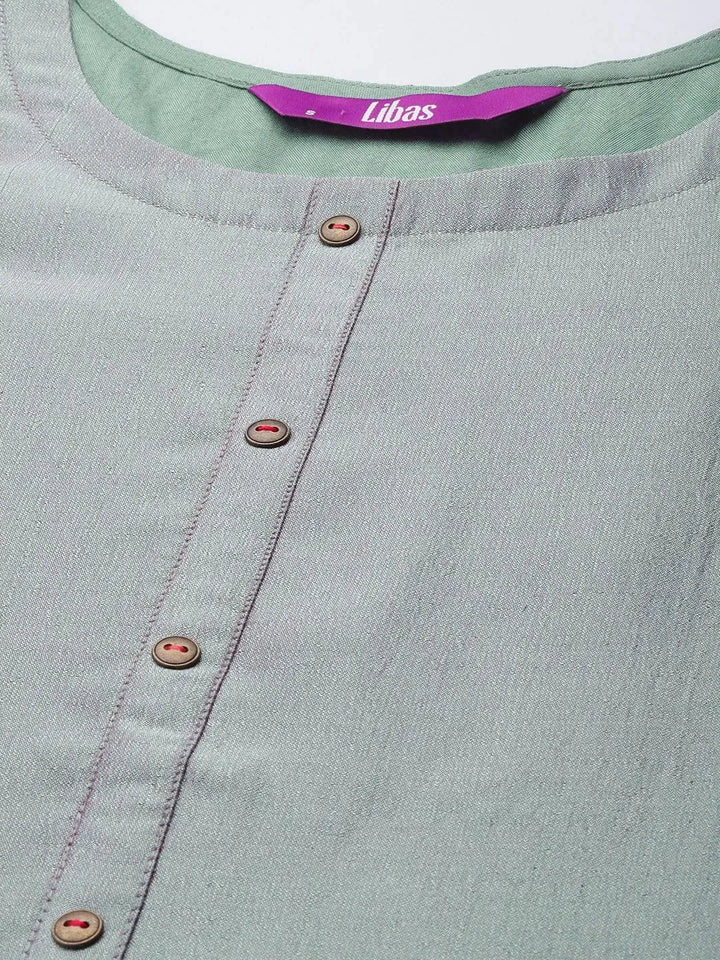 Blue Solid Silk Kurta - Libas