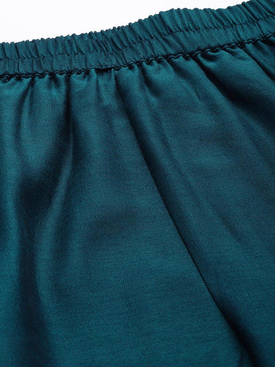 Blue Solid Silk Palazzos - Libas