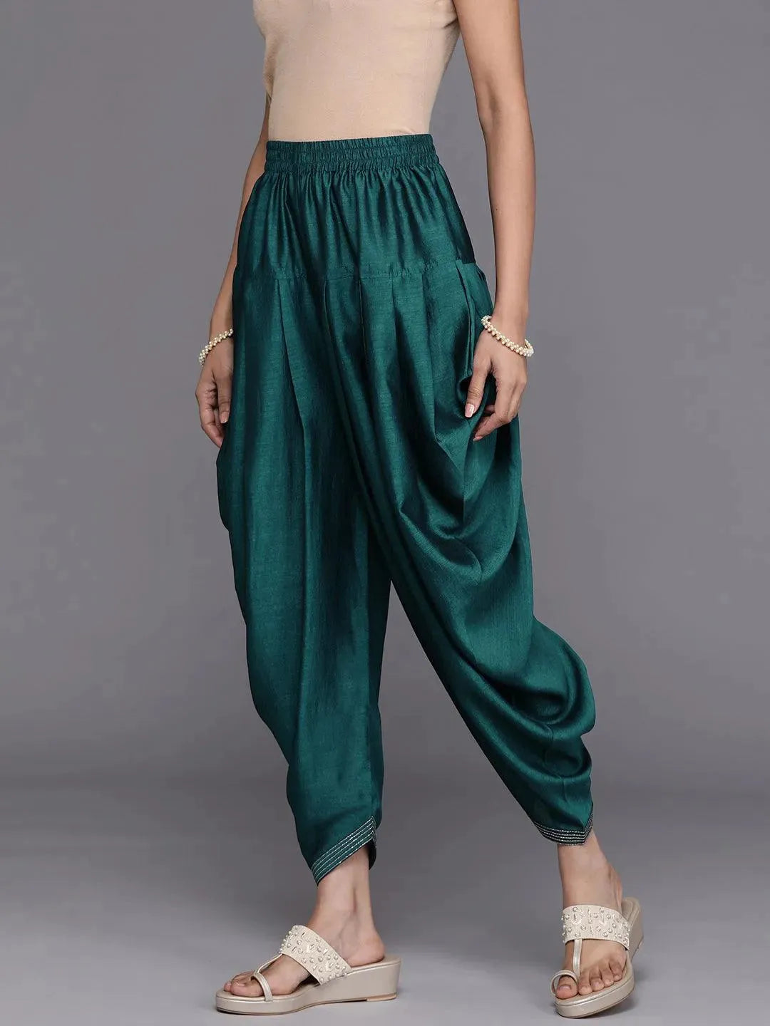 Blue Solid Silk Salwar Pants - Libas 