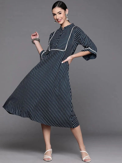 Blue Striped Cotton Dress - Libas