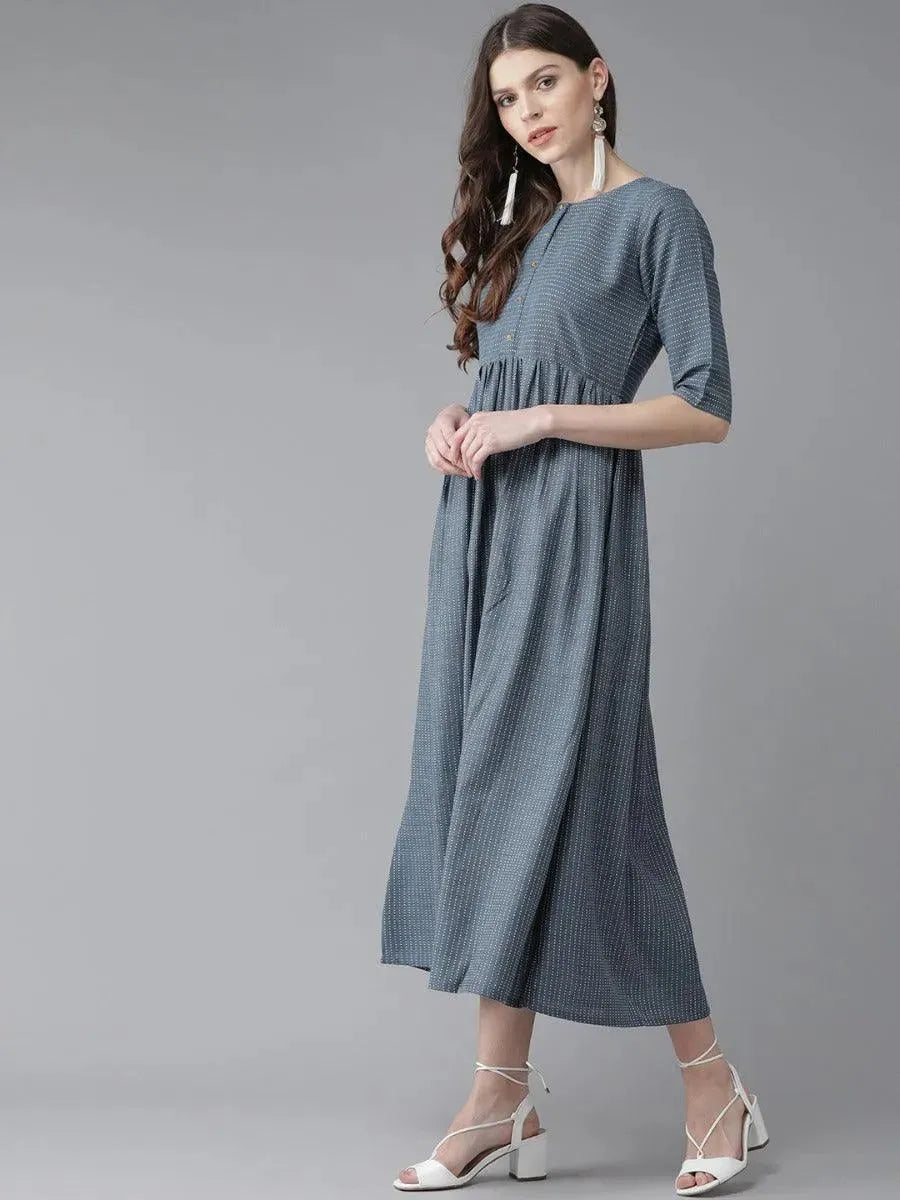 Blue Striped Cotton Dress - Libas