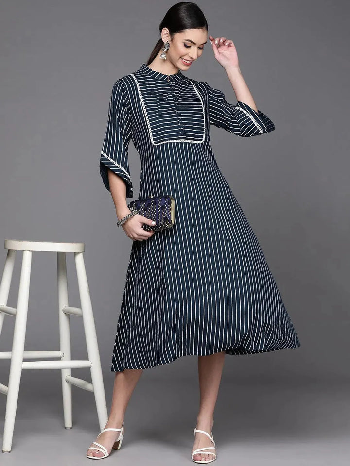 Blue Striped Cotton Dress - Libas