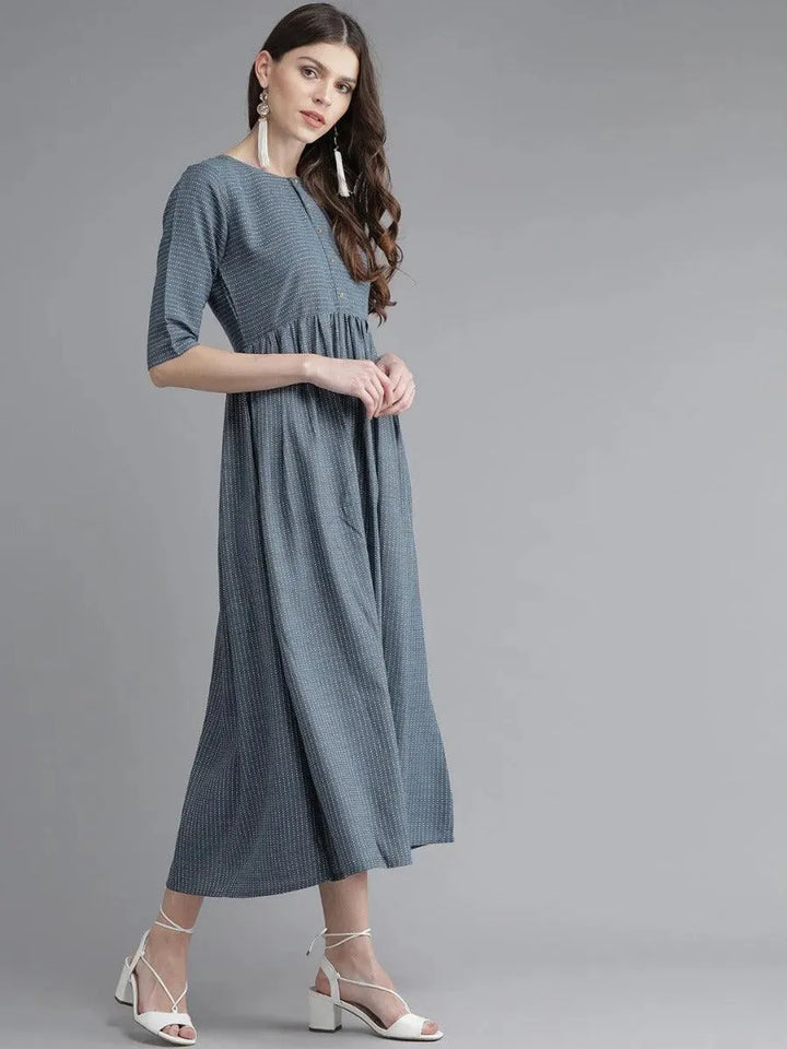 Blue Striped Cotton Dress - Libas