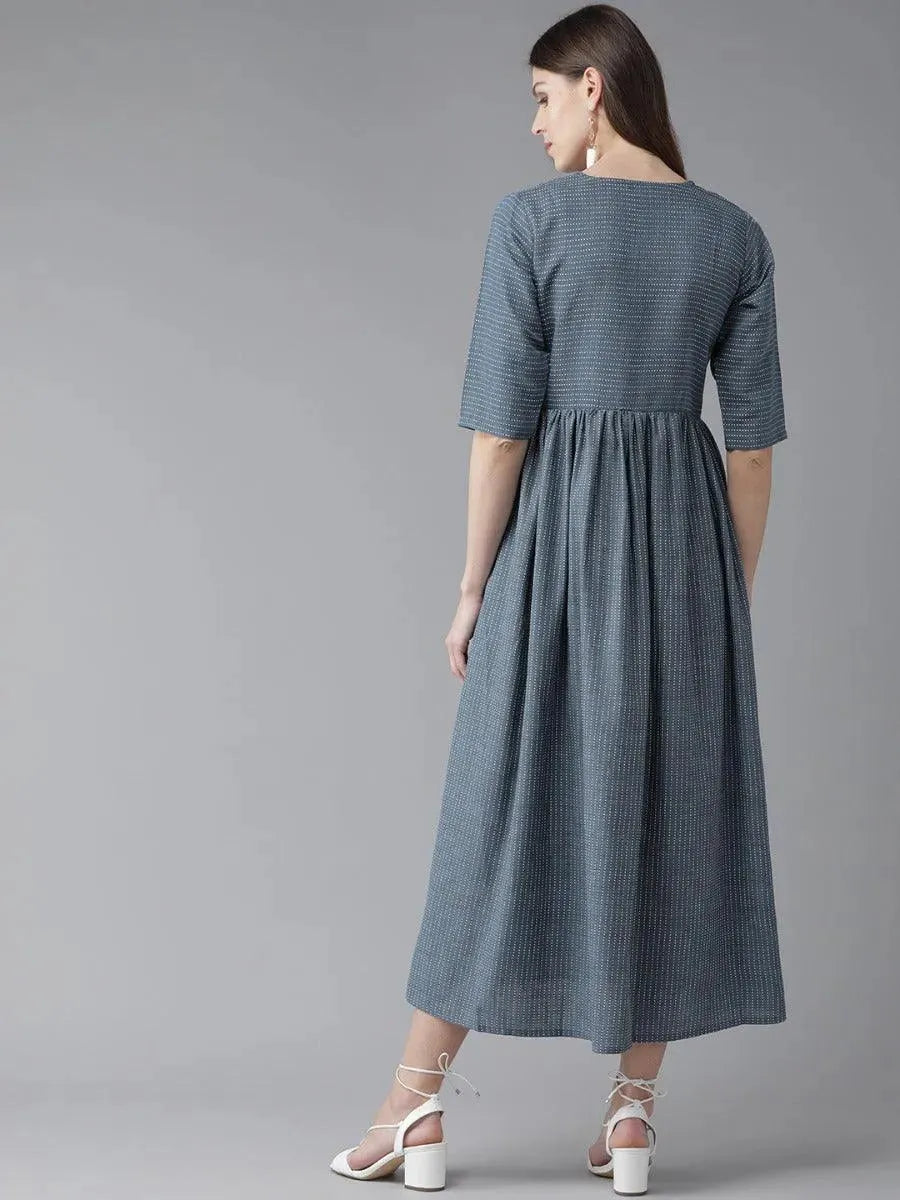 Blue Striped Cotton Dress - Libas 