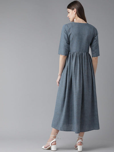 Blue Striped Cotton Dress - Libas