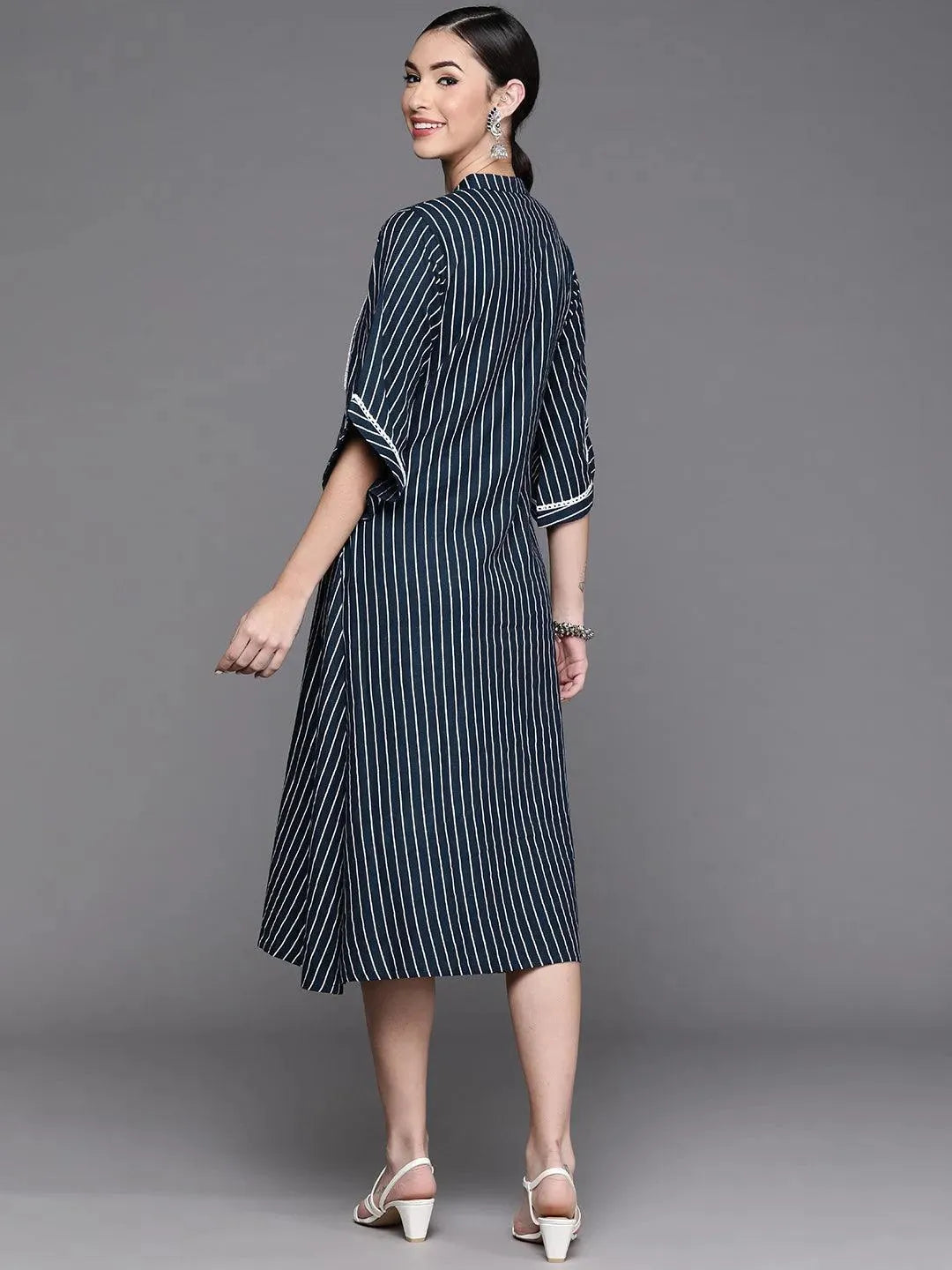 Blue Striped Cotton Dress - Libas 