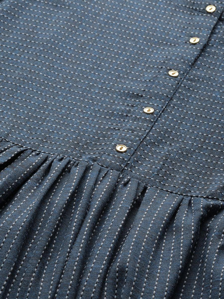 Blue Striped Cotton Dress - Libas
