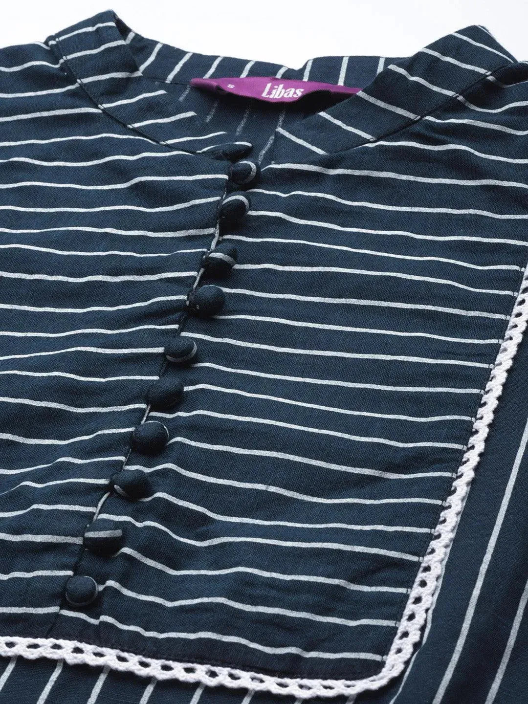 Blue Striped Cotton Dress - Libas 