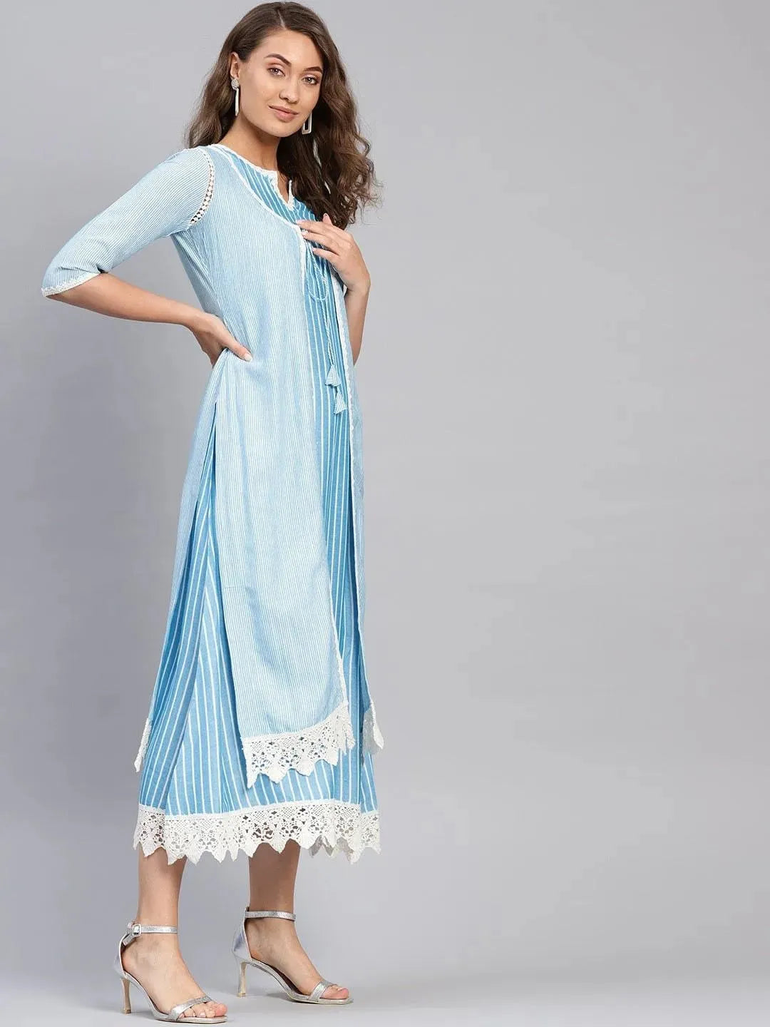 

Buy Blue Striped Cotton Dress With Jacket - 8491MJ-XXL | Libas Ethnic Wear Online