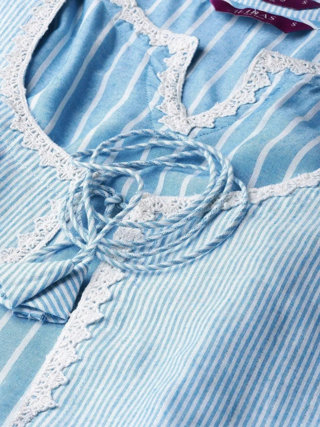 Blue Striped Cotton Dress With Jacket - Libas 