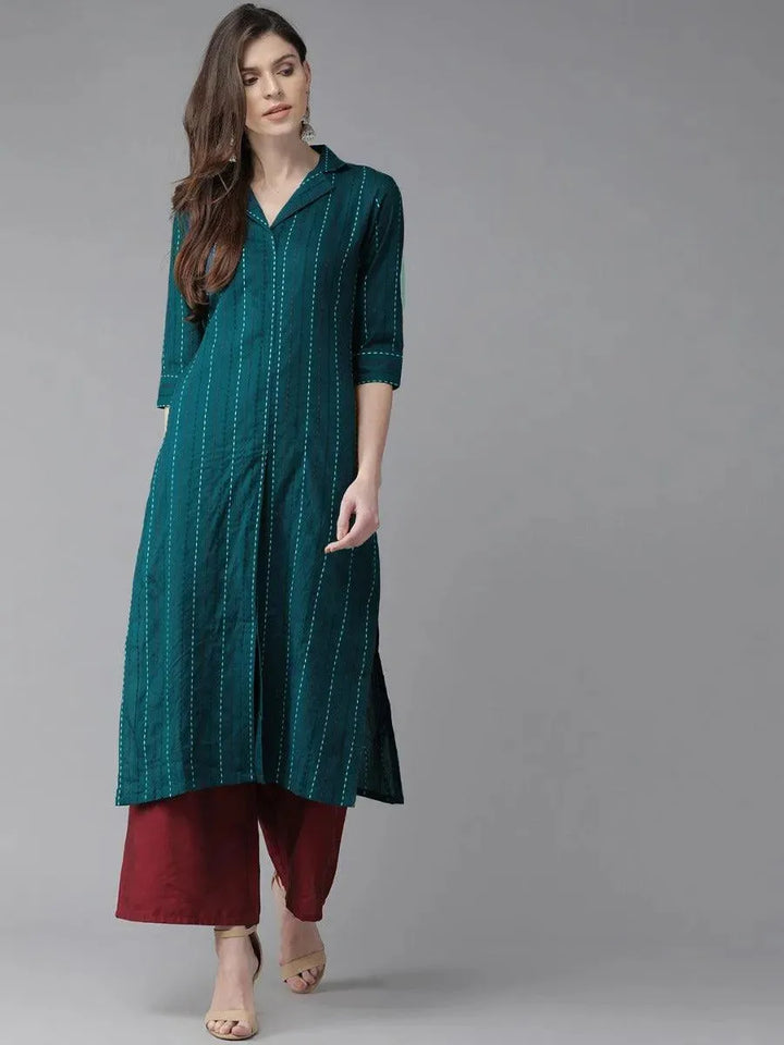 Blue Striped Cotton Kurta - Libas