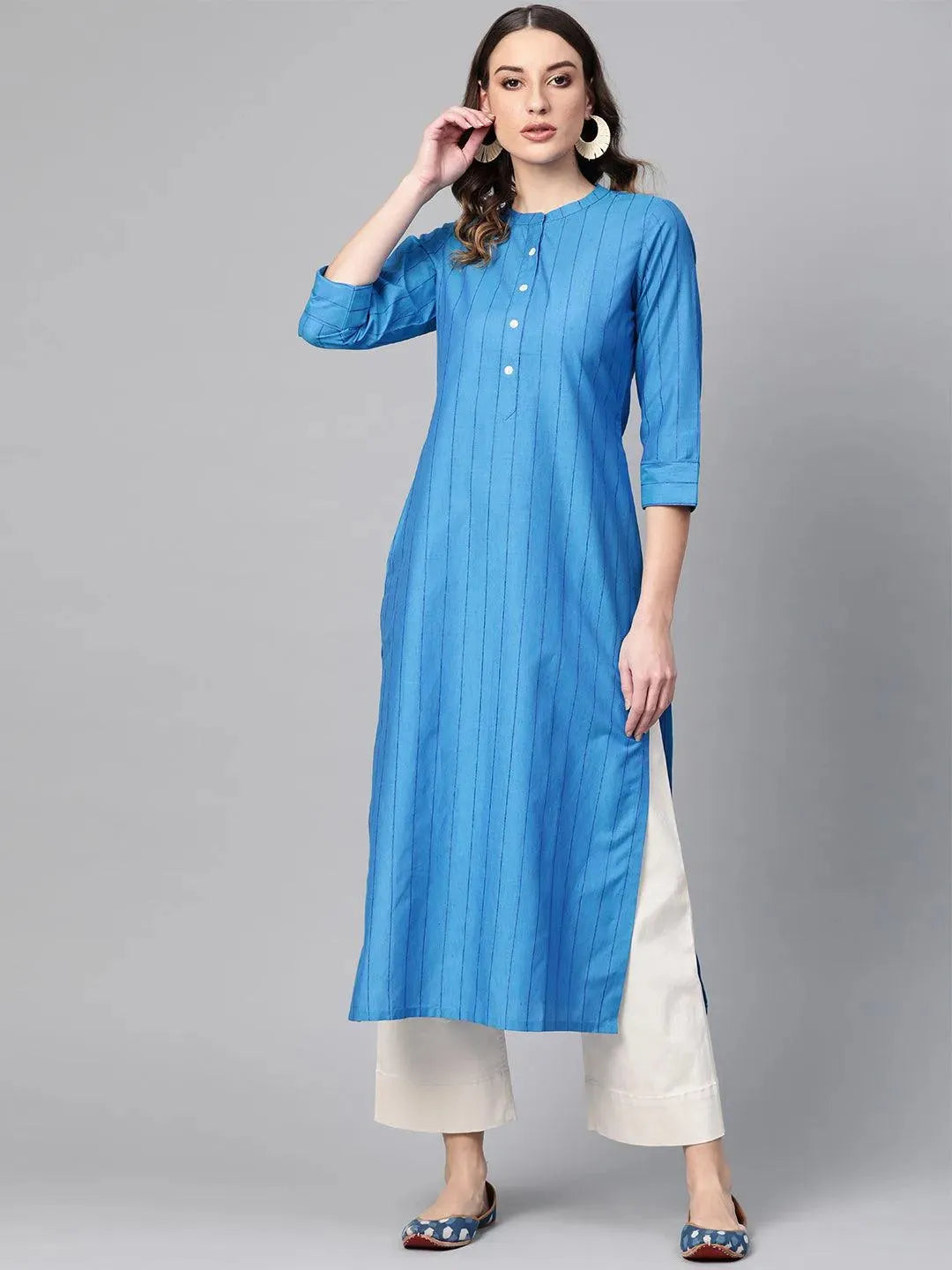 Blue Striped Cotton Kurta - Libas