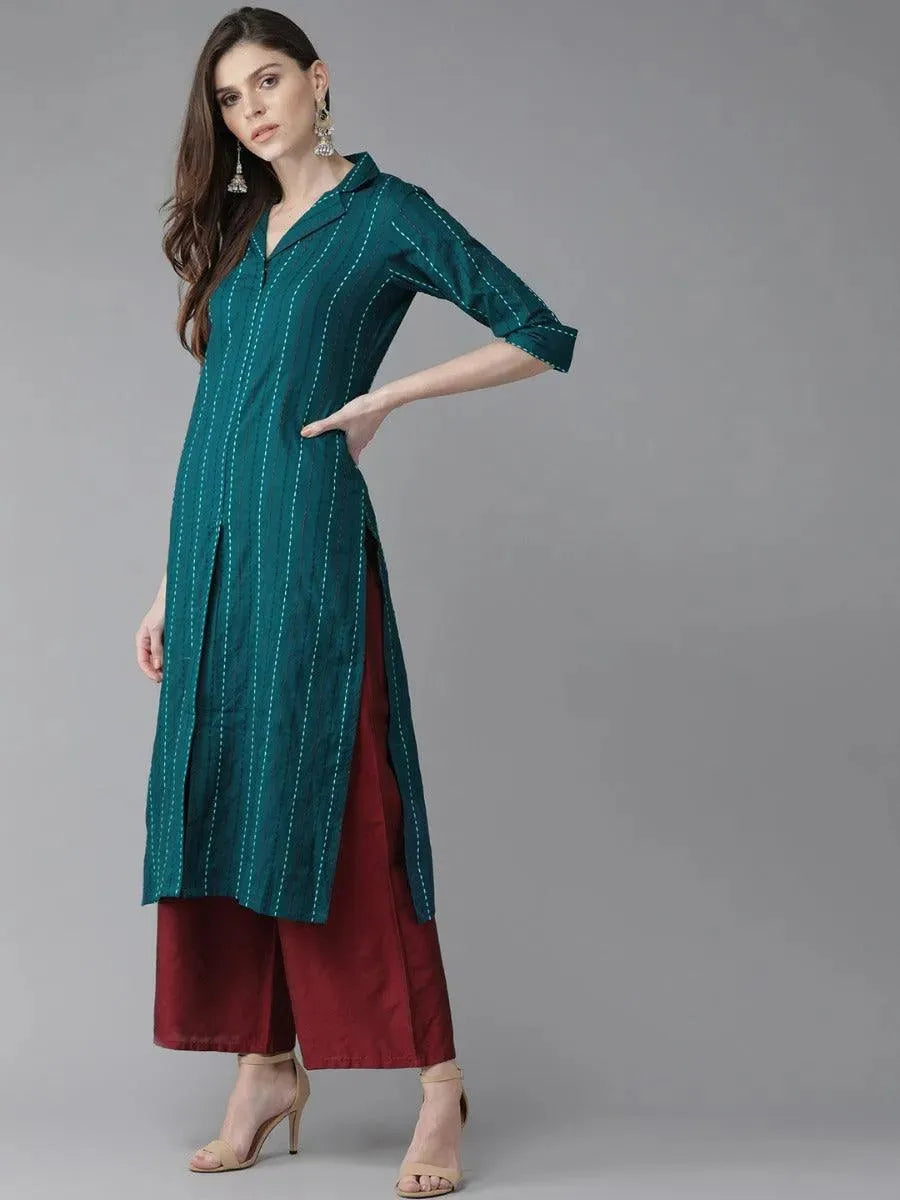 Blue Striped Cotton Kurta - Libas