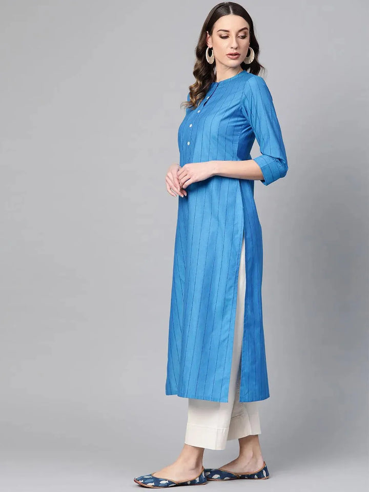 Blue Striped Cotton Kurta - Libas