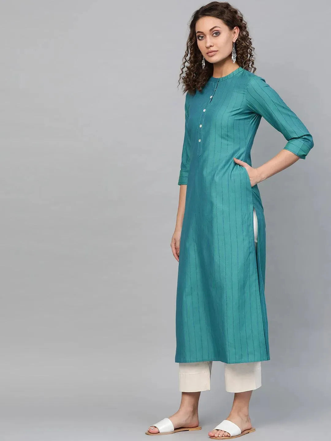 Blue Striped Cotton Kurta - Libas 