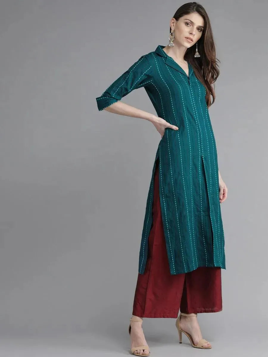 Blue Striped Cotton Kurta - Libas 