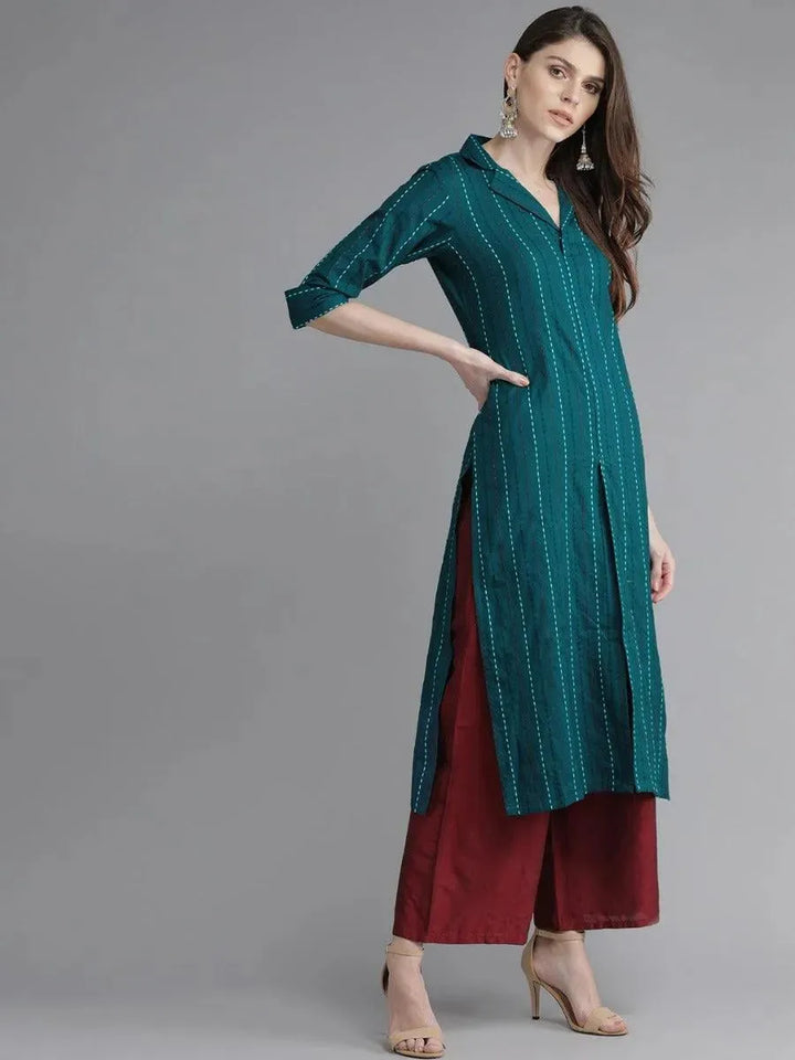 Blue Striped Cotton Kurta - Libas