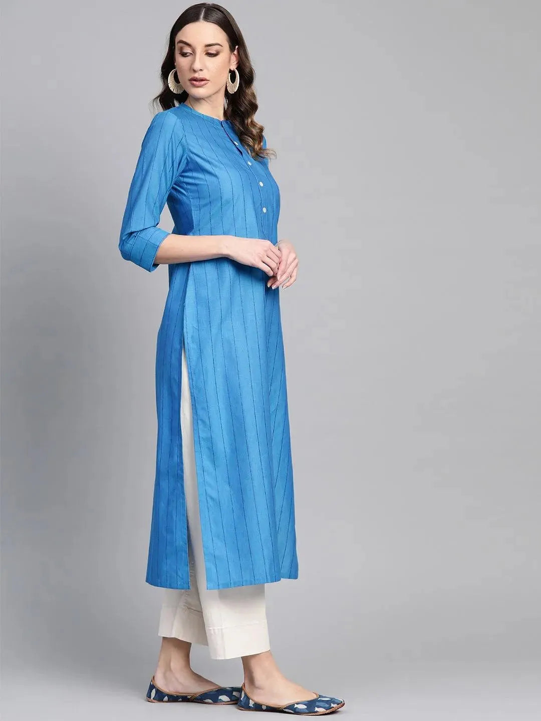 Blue Striped Cotton Kurta - Libas 