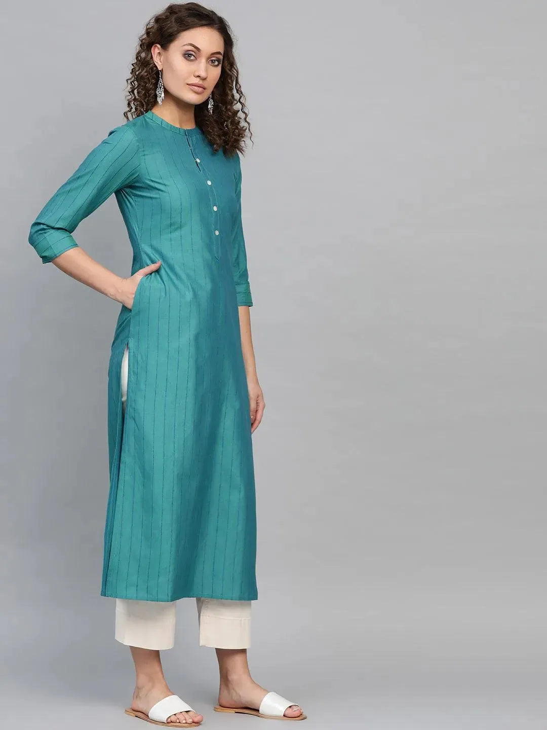 Blue Striped Cotton Kurta - Libas 