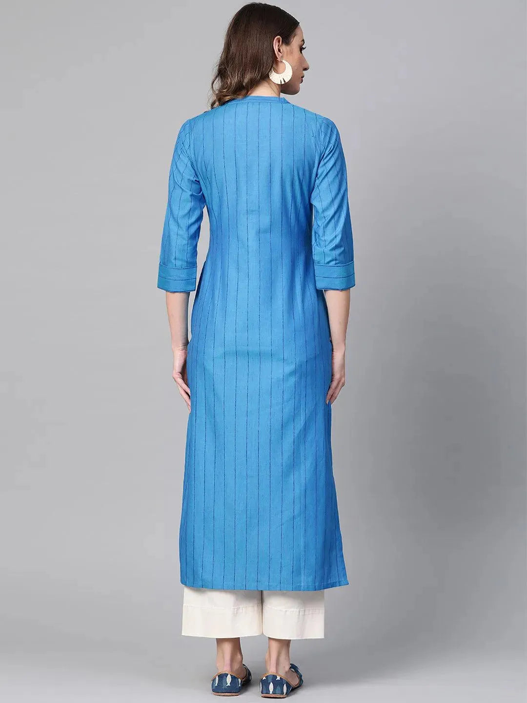 Blue Striped Cotton Kurta - Libas 