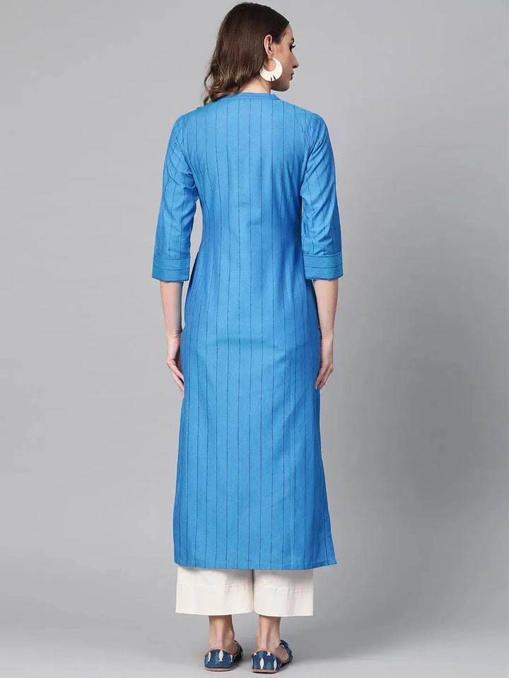 Blue Striped Cotton Kurta - Libas