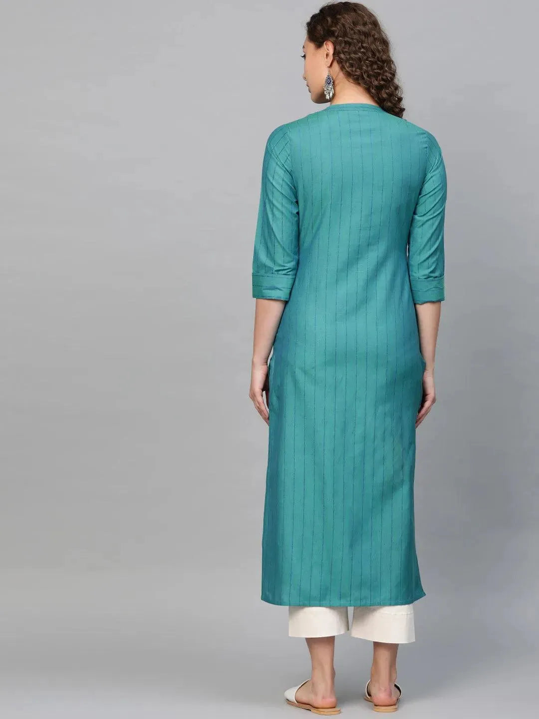 Blue Striped Cotton Kurta - Libas 