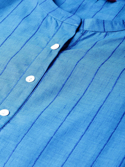 Blue Striped Cotton Kurta - Libas