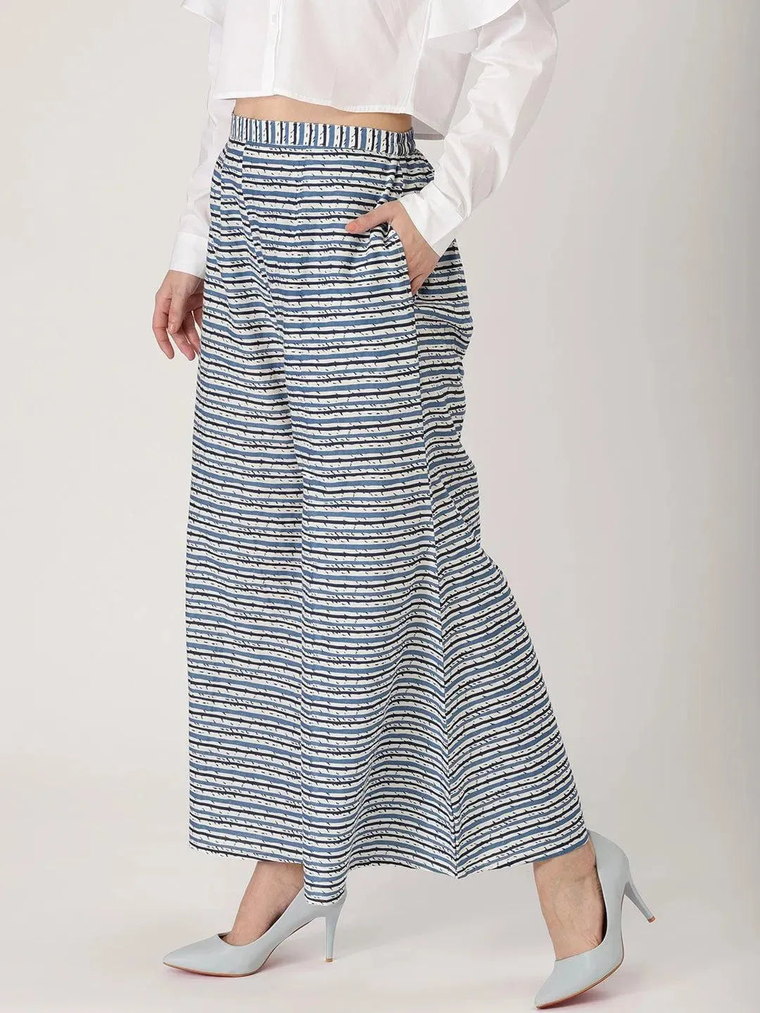 

Buy Blue Striped Cotton Palazzos - PL329- | Libas Ethnic Wear Online