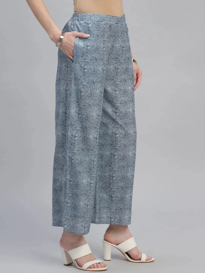 Blue Striped Cotton Palazzos - Libas