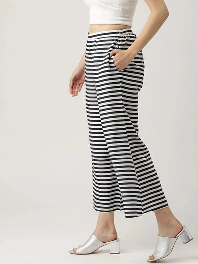 Blue Striped Crepe Palazzos - Libas